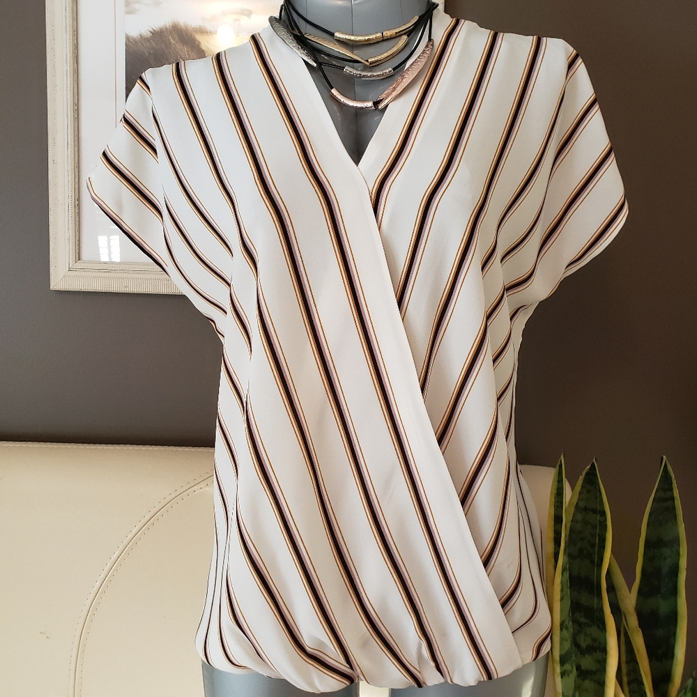 Adrianna Papell Cream Wrap Blouse with Cap Sleeves